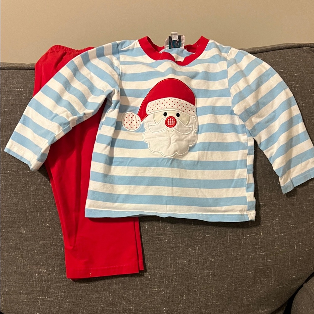 Festive Santa Kids Pajama Set - Light Blue and Red